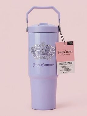 NWT Juicy Couture Lavender Bling Rhinestone Crown Travel Tumbler with Handle